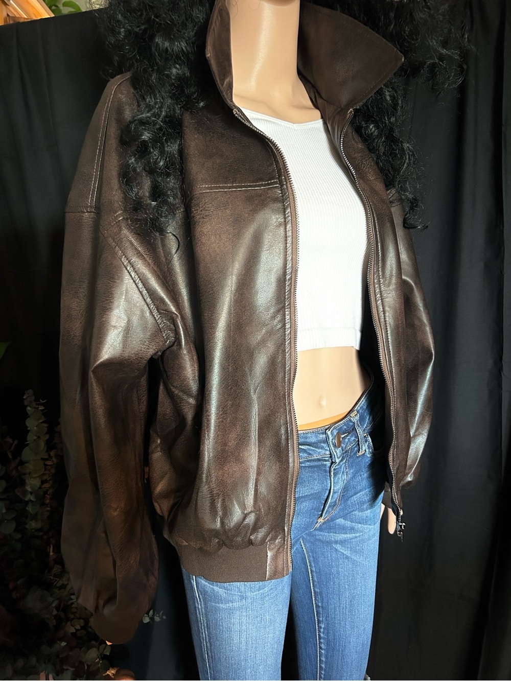 NWB FAUX BROWN LEATHER HOMBER JACKET XL
